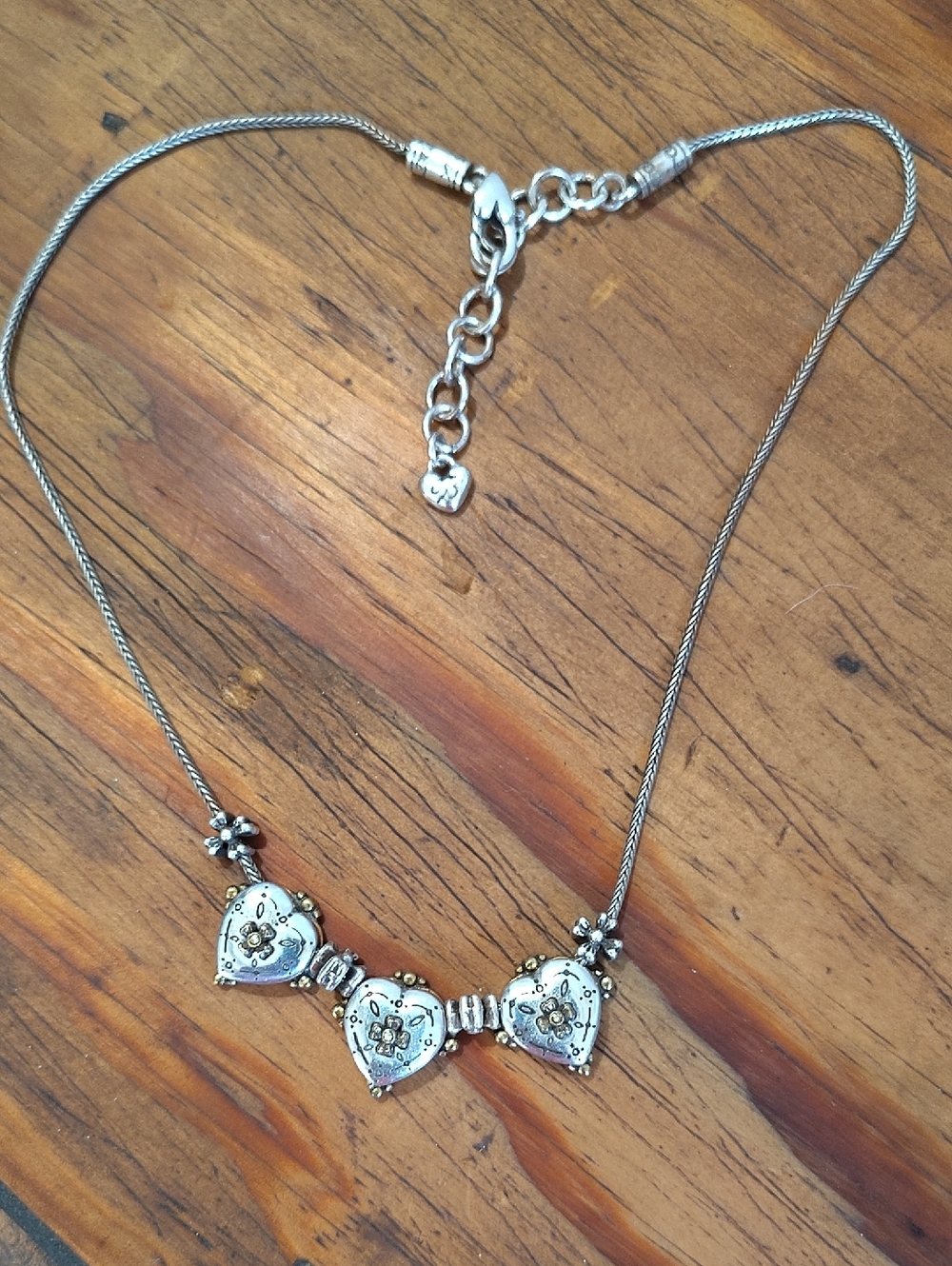 Brighton Necklace 3 Hearts 18" Silver Gold Accents